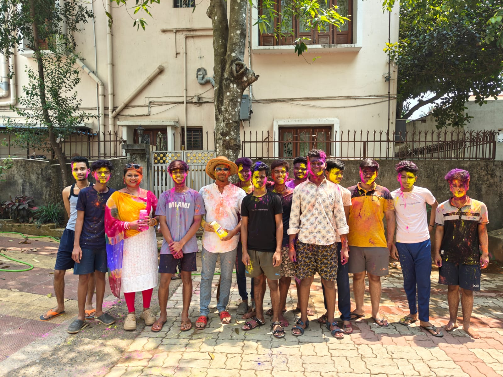 Boys batch Holi celebration outside campus